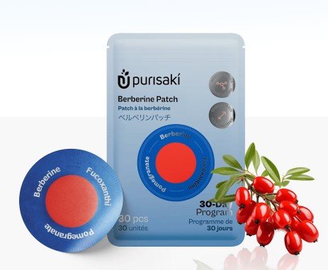 Purisaki berberine patch product package with patches and plant based ingredients